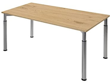 boho office® Konferenztisch, Schreibtisch, Tisch, Silber, in der Höhe einstellbar inkl. Tischplatte in 180 x 80 cm in Wildeiche Echtholz-Furnier