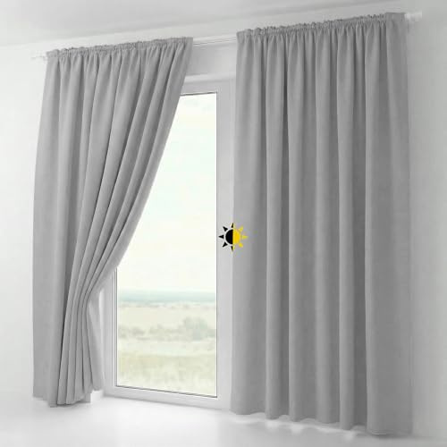 BEAUTEX 2er Set Kräuselband Verdunkelungsvorhang mit U-Band, Gardinen abdunkelnd und Blickdicht (B=140 cm, H=145 cm, Hellgrau)