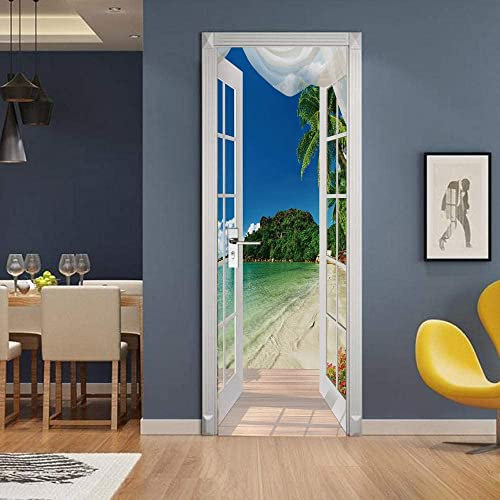 Türtapete Selbstklebend 90 X 200 Cm Fenster Schöne Küstenlandschaft Türtapete Selbstklebend Türposter,Fototapete Selbstklebend 3D Pvc Türaufkleber Diy Türbild,Türfolie Poster Tapete