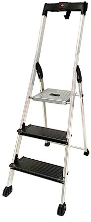 HAILO Escabeau Aluminium 4XL Black + Porte seau 4 marches - Matériel et aménagement d'atelier