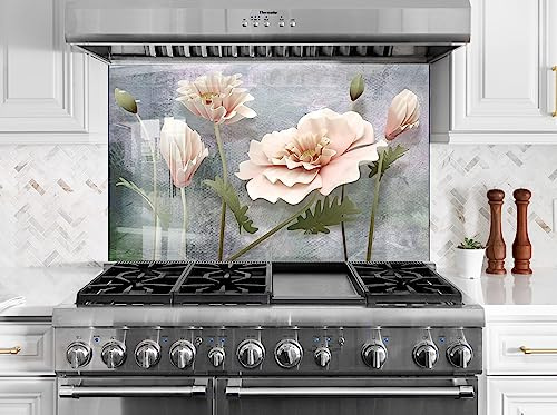 Myphotostation.com 30x30'' Tempered Glass Floral Backsplash Design Cooker Wall Backsplash Panel Glass Splashback For Kitchen Panel Design Flower Splashback for stove