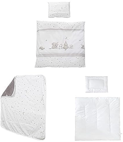 roba Babybettwäsche 80 x 80 cm - Sternenzauber Set 2 teilig Baumwolle + Babydecke Sternenzauber - 80 x 80 cm - Jerseydecke + indersteppbett - 80 x 80 cm + Kissen 40 x 35 cm - 4 Jahreszeiten