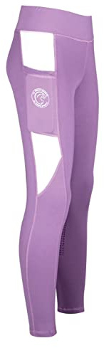 AK Comptec Pull on High Waisted Breathable Horse Riding Tights/Leggings/Breeches with Full seat Silicon Grip AKRS 6059 (4XL, Purple/White)