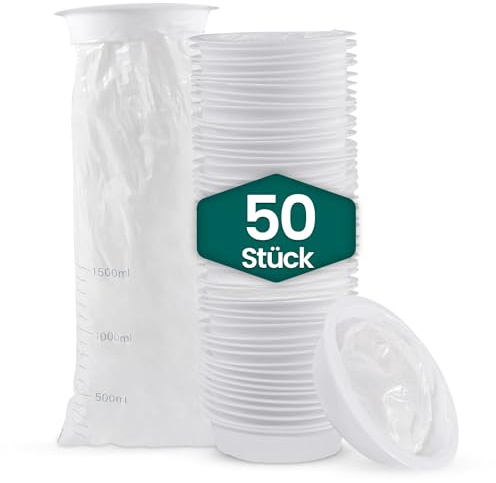 Hygiene100-50x Spucktüten 1500ml, auslaufsichere weiße Spucktüten mit Mundstück für morgendliche Übelkeit, Rülpsbeutel, schwangere Frauen - Quetschbeutel, Schmutzbeutel
