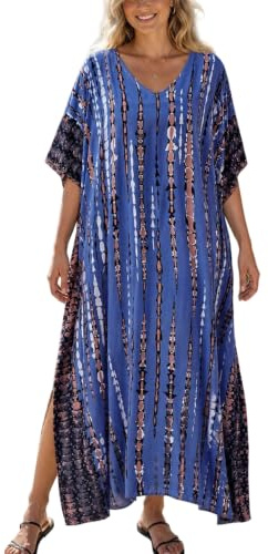 YouKD Bata de baño estilo caftán bohemio de verano para mujer, talla grande, E Azul Marrón, talla única