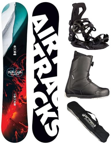 AIRTRACKS Snowboard Set Paquete Completo Tabla North South Four Wide Hombre 150 + Fijaciones Master + Botas Master ATOP 44 + SB Bag