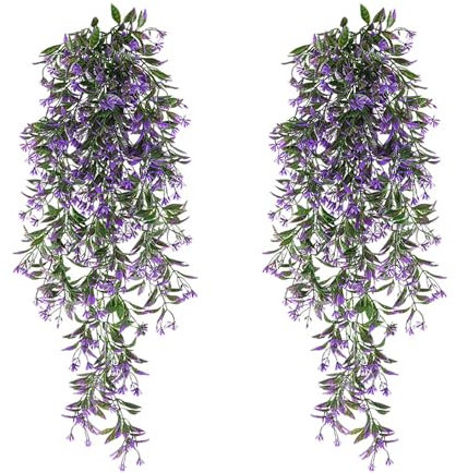 2 Stück Kunstpflanze Hängend Lila 78CM Künstliche Hängepflanzen Wie Echt Wartungsfreie Künstliche Pflanzen Hängend Hängepflanze Künstlich Efeu für Garten Party Büro Wanddekoration Hausgarten Hochzeit