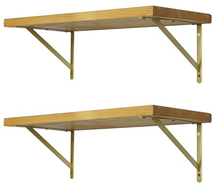 EZYDECOR Regalhalterungen Gold Halterungen für Regale 200mm/8 Zoll Dreieck Wandmontierte Regalstütze mit Schrauben (4 Stück)