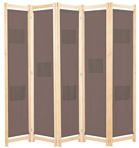 GuyAna 5-teiliger Raumteiler Braun 200 x 170 x 4 cm Stoff Faltbare Trennwand SichtschutzwäNde Sichtschutz