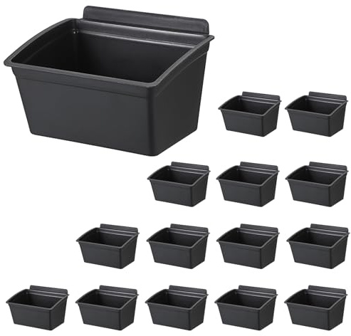 IGNPION 15pcs Plastic Storage Bins -Garage Wall Panel Baskets for Tools Hardwares Crafts Organiser- Black SlatWall Board Accessories Display Baskets for Workshop, Retail Shop, Office, Kitchen