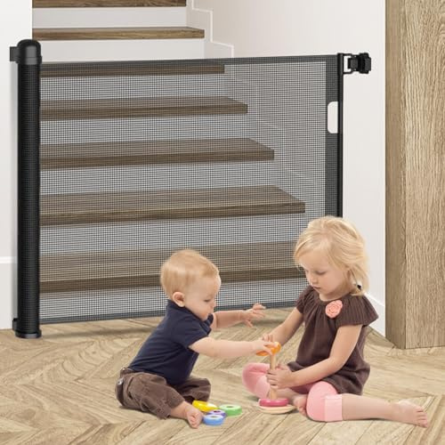Kidsbuddy Treppenschutzgitter Ausziehbar,0-150cm,Einhändig Bedienbar,Türschutzgitter Absperrgitter für Babys und Hunde,Haustiere Kinder schutzgitter für Treppen/Türen/Innen& Außen,Schwarz, HAG1246B