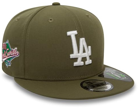 New Era 9Fifty - Gorra con cierre a presión, diseño de Los Angeles Dodgers, verde oliva, S-M