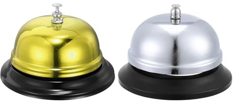 QUARKZMAN 2 Pcs Timbre de Llamada, 100mm/3.94 Timbre de Mesa Servicio Timbre para Restaurante Hotel Habitación Cocina Bar Fiesta Aula (Plata+Oro)