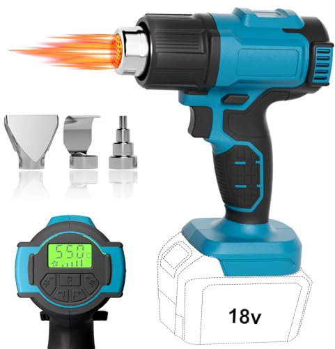 Arofaue Akku Heißluftpistole 18V-24V Batterie Heißluftfön LCD-Digitalanzeige Heißluftgebläse 3 Düsen Elektrische Heissluftpistole Einstellbar 50-550℃ (ohne Akkus und Ladegerät)