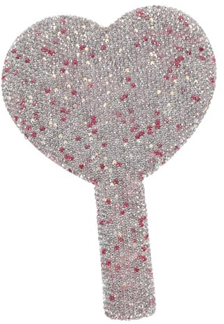BELLIFFY Herzförmiger Handspiegel Mit Griff Kompakter Schminkspiegel Aus Abs Mit Strass Dekor Kosmetikspiegel Für Damen Unterwegs