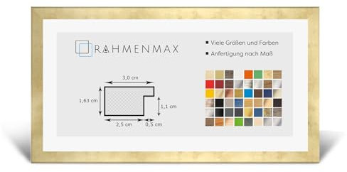 RahmenMax Morena Bilderrahmen Posterrahmen 33x98 cm Farbe Gold Antik Blattgold 98x33 cm mit weisser Rückwand und Antireflex Acrylglas