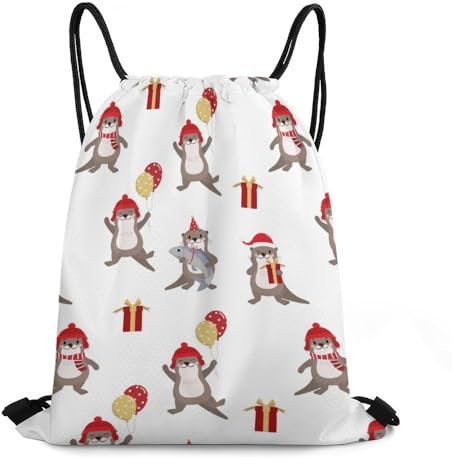 Zhimahou Turnbeutel mit Kordelzug, niedliches Otter-Kostüm, Weihnachten, Urlaub, Sport, Rucksack, String, Schwimmen, Kordelzugbeutel für Damen und Herren, wasserdicht, Reisen, Strand, Schultasche,