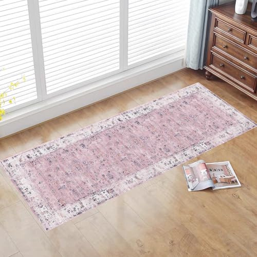 CXTAI Vintage Boho 60x240cm (2x8ft) Long Carpet Runners for Hallways Kitchen Laundry Entryway Non-Slip Machine Washable - Pink Style