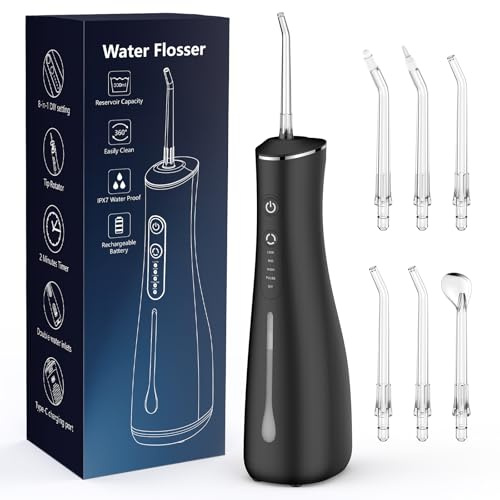 WF001 Munddusche für Zahnreinigung, kabellos, tragbar, wiederaufladbar, 4 Modi, leistungsstarke Akkulaufzeit, IPX7, wasserdicht, für Zuhause und Reisen