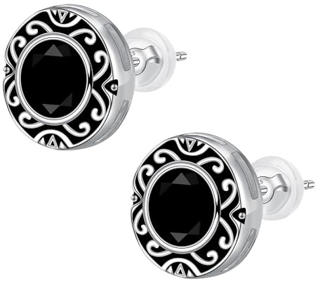 J.MUEN Schwarz Ohrringe Silber 925 Damen, Hypoallergen Schwarz Unisex Ohrstecker mit Zirkonia,Schmuck Geschenke für Herren Damen
