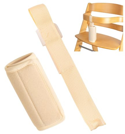Juego de correa de entrepierna y protector de arnés para trona, pack de 2, en beige, correas de arnés compatibles con Hauck Alpha Beta, Stokke Tripp Trapp, roba Sit Up, funda blanda de arnés