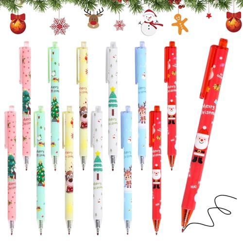 Set di 12 penne a sfera di Natale, regali per bambini, calendario, colorazione, ufficio, forniture scolastiche, progetti d'arte