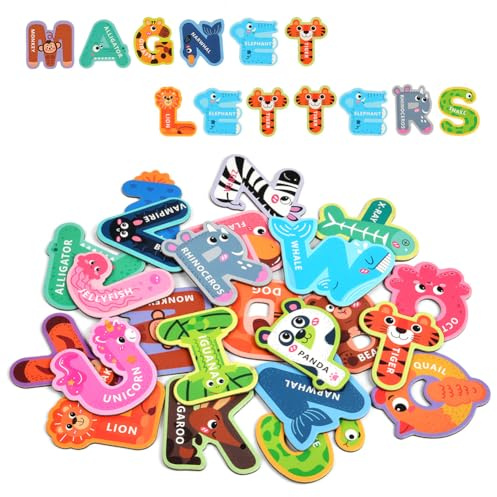 AUAUY 26 Große Magnetbuchstaben, Magnetische Alphabet, Niedlichen Tieren | Große Magnetbuchstaben, Magnetische Alphabet-Buchstaben mit Niedlichen Tieren, Kühlschrankmagneten