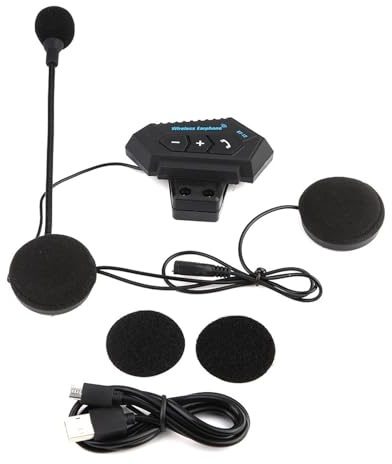 Sunicon Bluetooth Casque Moto, Kit Main Libre Moto, 1 Paire Casque Bluetooth de Moto BT12 V5.0 + EDR/CSR Casque Haut-parleurs Soutien Appels Mains Libres, Casque de Casque avec câble de Charge