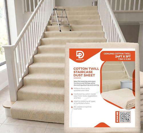 24ft x 3ft Staircase Cotton Dust Sheet | Heavy Duty Professional Stair Runner for Decorating, DIY, Carpet Protection & Painting, Pack of 2