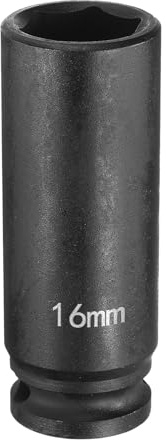 sourcing map Deep Impact Socket 3/8 Square Drive by 16mm Metric 6 Point Socket 65mm (2.56) Long CR-MO Steel Industrial Grade Flip Socket for Home Auto Hex Nuts Bolts Repair, Black