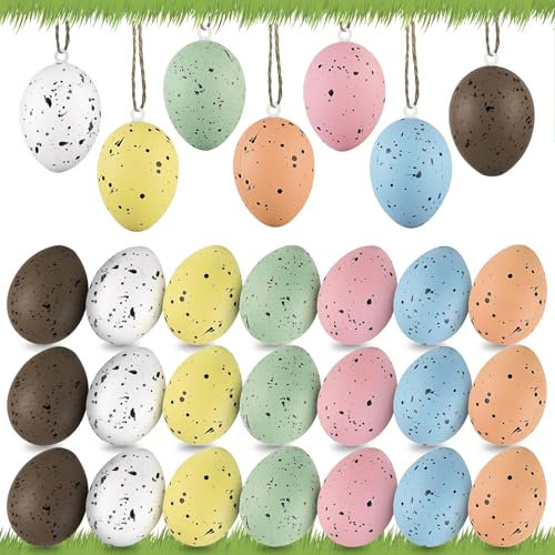 LETSHOLD 21 STK Ostereier zum Aufhängen, Ostereier Deko, Ostereier aus Kunststoff, Bunte Plastik Ostereier mit Schnur, Deko Eier Ostern, Ostereier Draußen für Ostern Dekoration, 6x4 cm (A)