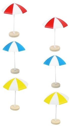 ibasenice 6pcs Miniature Sun Umbrella and Mini Beach Umbrella Set for Doll House Diy Micro Landscape Decor, Assorted Red Blue Yellow Small Resin Beach Parasol Ornaments for Ocean Scene
