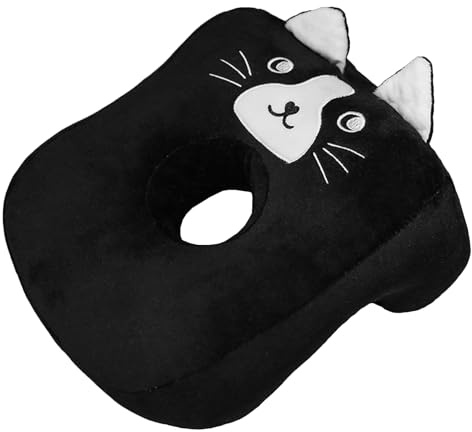 CavspkArt Büro-Nickerchenkissen, Memory-Schaum, niedliches schwarzes Kissen mit Ohrloch, weiches Nickerchenkissen, Ohrkissen für Seitenschläfer für Damen, Mädchen, Kinder (schwarze Katze)