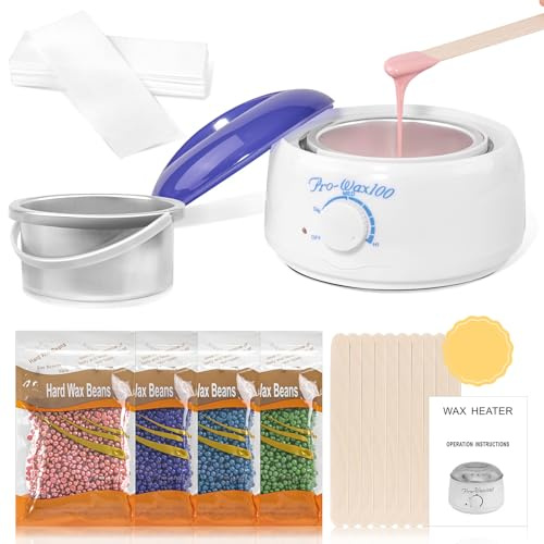 Waxing Kit for Women & Men, Professional Wax Kit for Hair Removal at Home Salon,Wax Heater Kit with Wax Warmer, 4 * 100g Wax Beads, 10 * Wax Sticks, 50 * White Waxing Paper