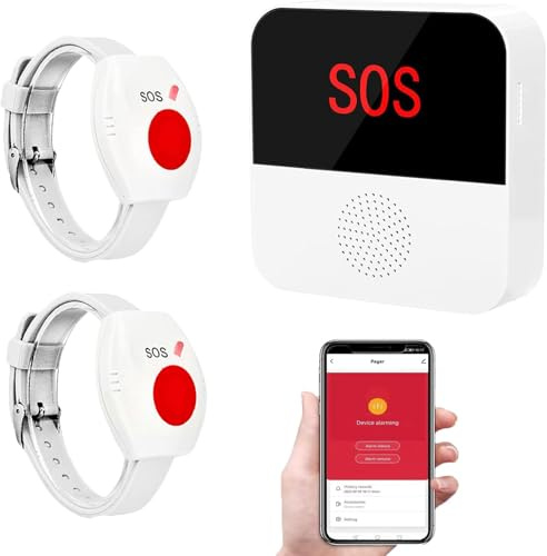WiFi Caregiver Call Button System Smart App Alert Emergency Call Button Personal Help Alert at Home for Elderly Patients 2 Bracelet Call Button 1 Receiver (Supports 2.4GHz WiFi Only)