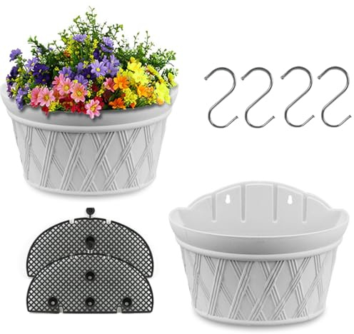 YuanDiann 2er Pack Wandmontage Blumentopf Halbrunder Hängender Garten Blumenkorb Balkon Innen Außen Deko Pflanzgefäß Blumenampel Selbstbewässerung mit Wasserspeicher 1# Grau S