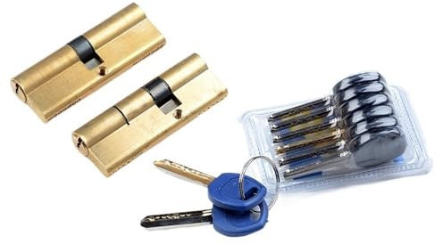 JIASHUNHE SchließZylinder 1 Stück Messing Türzylinder 100 105 110mm Zylinder 7 Schlüssel Anti-Diebstahl Messingschloss Schlafzimmer Badezimmer Innenschlösser Holztür Zylinderschloss(DS105(68-37))