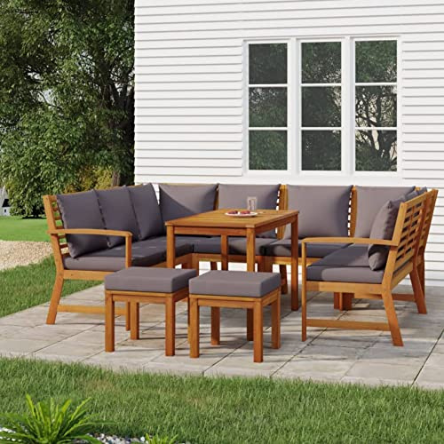 IKAYAA 9-TLG. Gartenmöbel Set Holz, Sitzgruppe für 6 Personen, Garten-Essgruppe aus Akazienholz, Terrassenmöbel Set, Gartengarnitur, Sitzgarnitur, Dunkelgrau-2