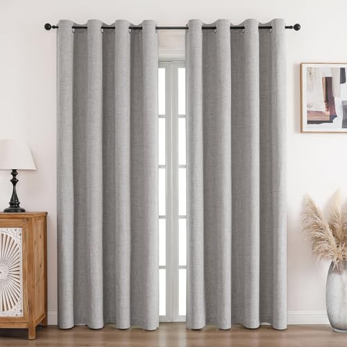 CUCRAF Vorhang 100% Blickdicht Leinen Gardinen mit Ösen Verdunklungsvorhänge Gardinen Grauweiß H300 x B167 cm 2er Set, Thermovorhang Kälteschutz Schallschutz Vorhang für Wohnzimmer Schlafzimmer