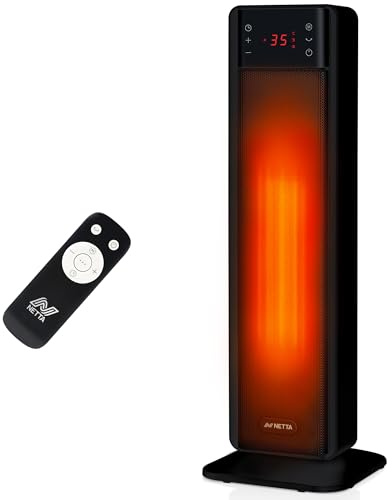 NETTA 23 Inch Tall Tower Heater - 2000W Electric Ceramic Fan Heater with Remote Control & LED Display - 75° Oscillation, Adjustable Thermostat & 24H Timer - Energy Efficient Portable Space Heater