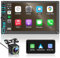 KMUTZY Autoradio 2 Din Compatibile con Wireless A-pple Carplay Android Auto,7 Pollici Touchscreen Stereo Auto Supporta Bluetooth Vivavoce/RDS AM FM Radio/Mirror Link/USB/EQ con Telecamera Posteriore