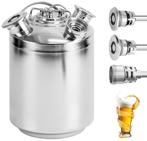 Bier Reinigungsfass 10L Edelstahl , 3 Kopf ReinigungsbehäLter mit Deckel, inkl. Keg-Spießen A, S, G , Reinigungsgerät Bierreinigungsfass für Bierzapfanlage 10L, Edelstahl Bier Reinigungsfass Geeignet