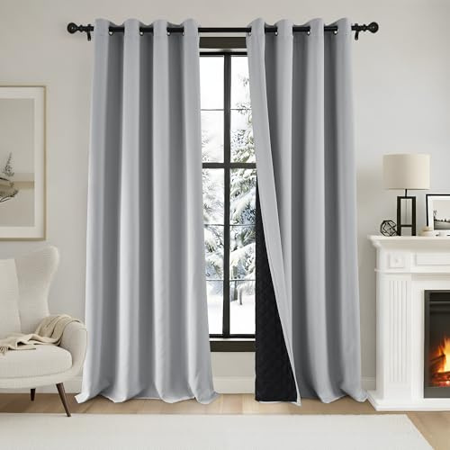 PONY DANCE Tende Oscuranti Isolanti Termiche Camera da Letto 2 Pezzi L 140 x A 240 cm Tende Termiche Isolanti per Interni Blackout Curtains con Anelli Doppio Strato, Grigio Chiaro