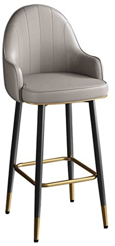 Chaise de Tabouret de Bar pivotant, Tabouret de Bar à la Cuisine Moderne avec Toard de Bar avec Repose-Pied en Or, dossiers en Cuir PU et Cadres carrés (Taille: 65 cm, Couleur: Gris)
