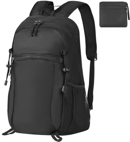 mokzer Ultraleichter Faltbarer Rucksack Klein 18L - Wanderrucksack Leicht Dünner Atmungsaktivem - Tagesrucksack Sportlich Daypack für Herren Damen Wandern, Reisen, Klettern und Camping, Schwarz