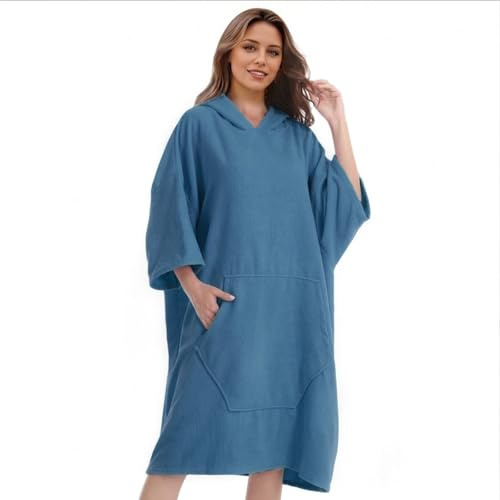 Surf Poncho Hooded Beach Towel, Quick Dry Terry Cloth, Extra Large Changing Robe with Pockets for Adults, Unisex Peacock Blue Cover-Up for Swim, Bath, Beach, Gift for Swimmer Lovers