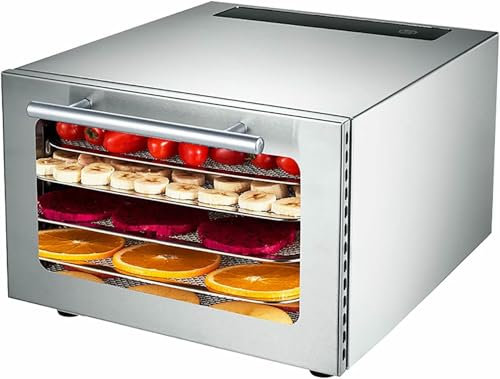 Deshidratador de Alimentos Profesional con Bandeja de Rejilla de Acero Inoxidable y Temporizador de Temperatura Ajustable para refrigerios saludables.
