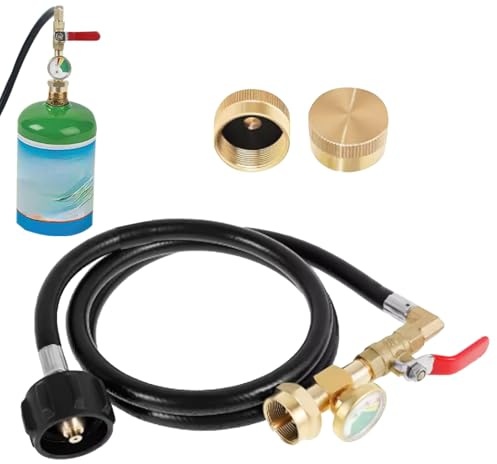 Adaptateur De Recharge Pour Bouteille De Gaz Propane | Connecteur pour Cartouche de Propane avec Échelle Phosphorescente | Raccord pour Bouteille avec Tuyau et Connexion en Laiton pour Recharge de Cam