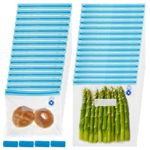 Lot de 30 sacs sous vide alimentaires réutilisables avec clip de fermeture - 28 x 26 cm - 21 x 22 cm - Sacs sous vide pour viande, fruits de mer, légumes, fruits (30 pièces)