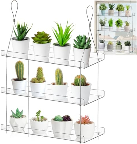 3-Tier Acrylic Hanging Plant Shelf - Adjustable Indoor Wall Display for Flower Pots & Window Planters - Transparent Plant Stand for Home Decor